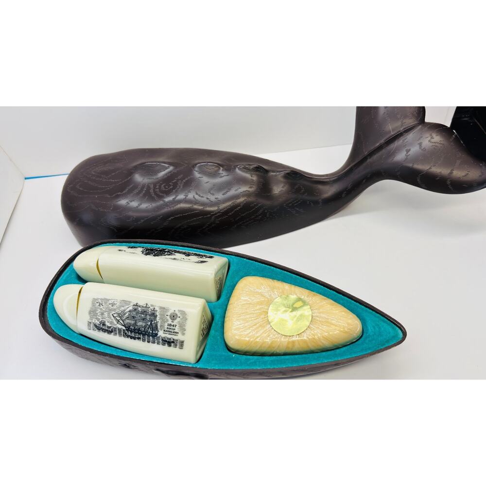 Vintage Avon Whale Soap Dish Set Nautical Bathroom Decor Ship Bottles Soap 1970s
